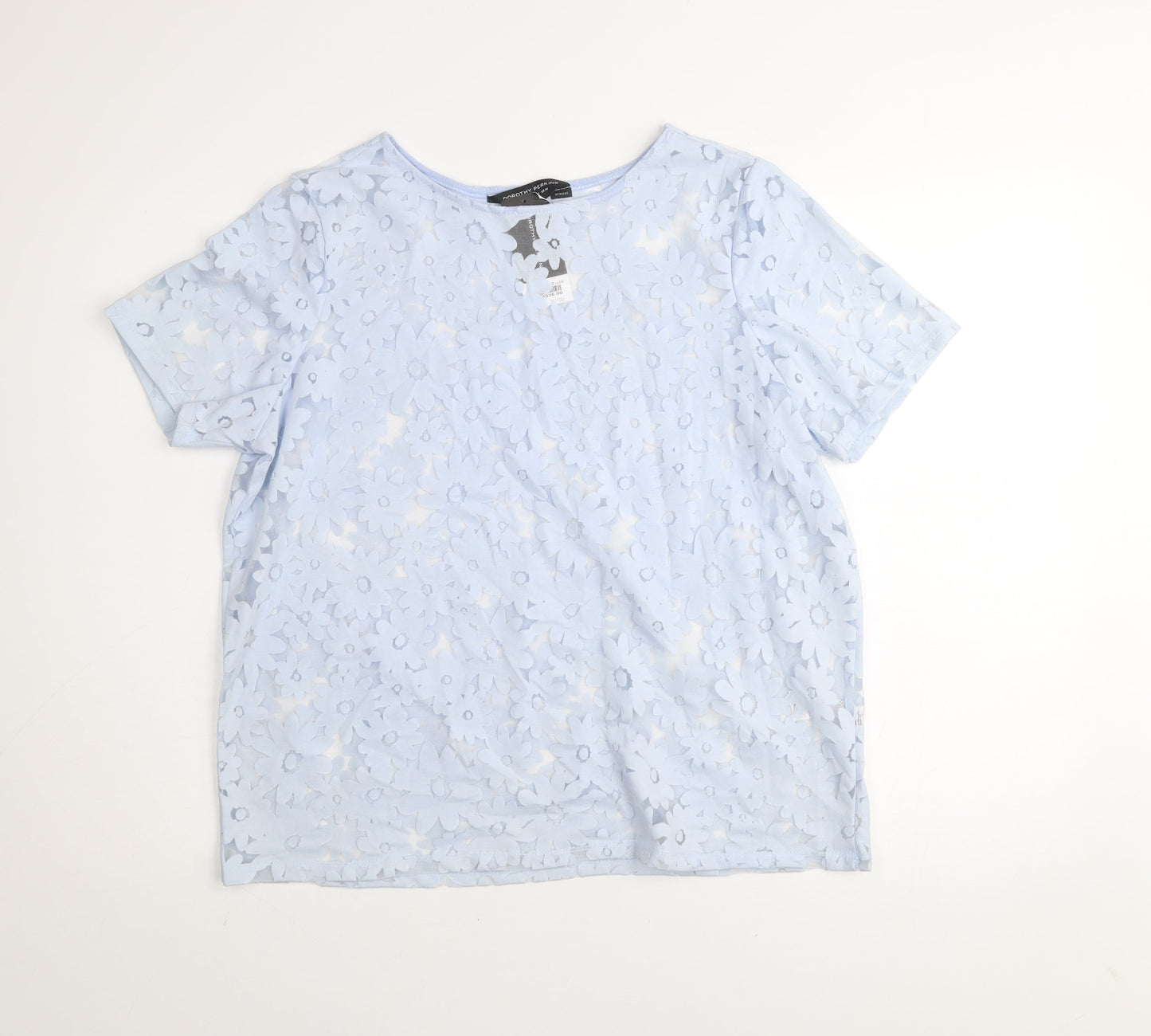 Dorothy Perkins Women Blue Floral Lace Short Sleeve T-Shirt UK 14