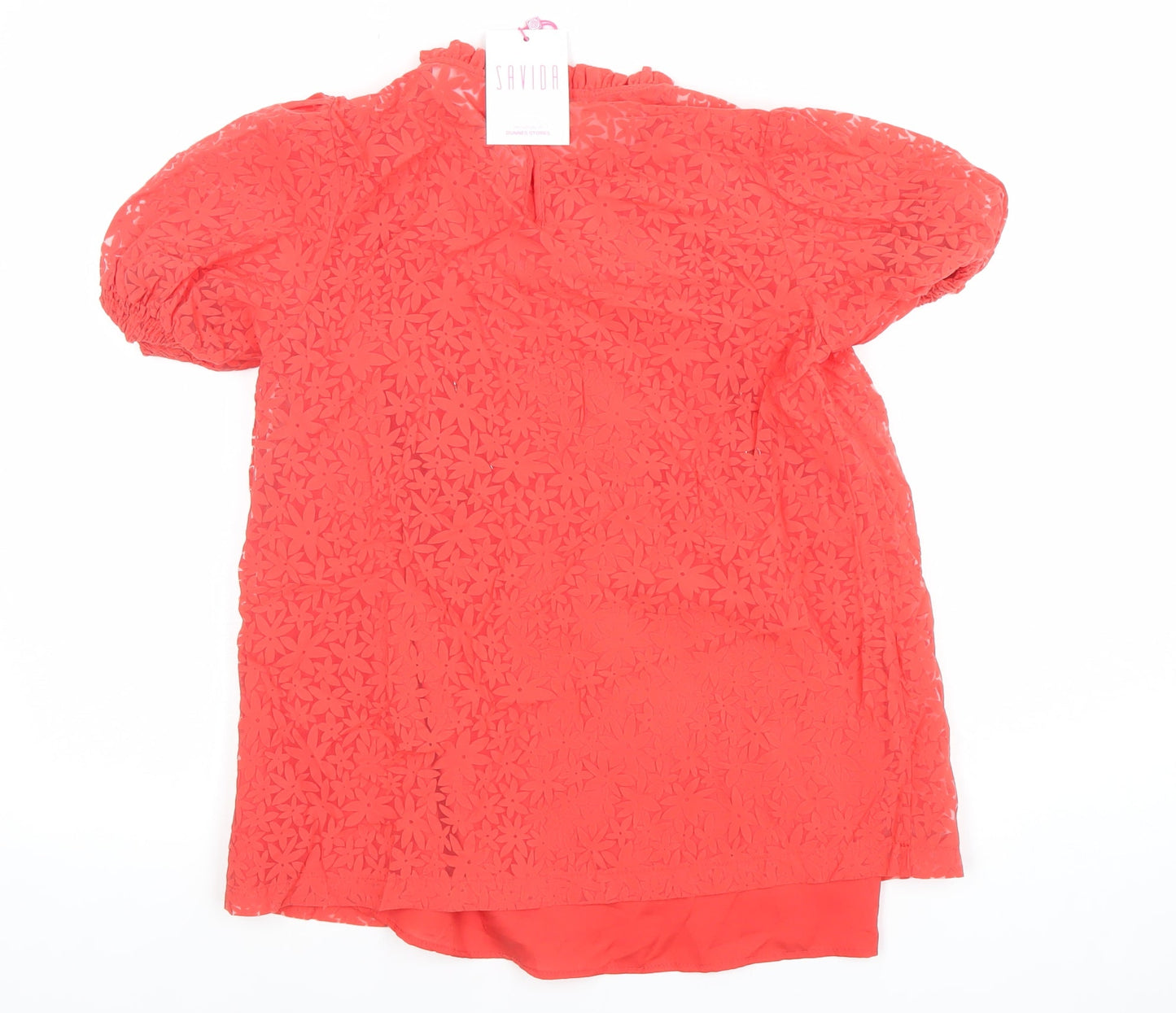Savida Women Red Lace Puff Sleeve Tunic Blouse XS