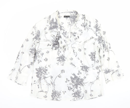 Gerry Weber Women's White Floral Ruffle 3/4 Sleeve Wrap Blouse Size 14