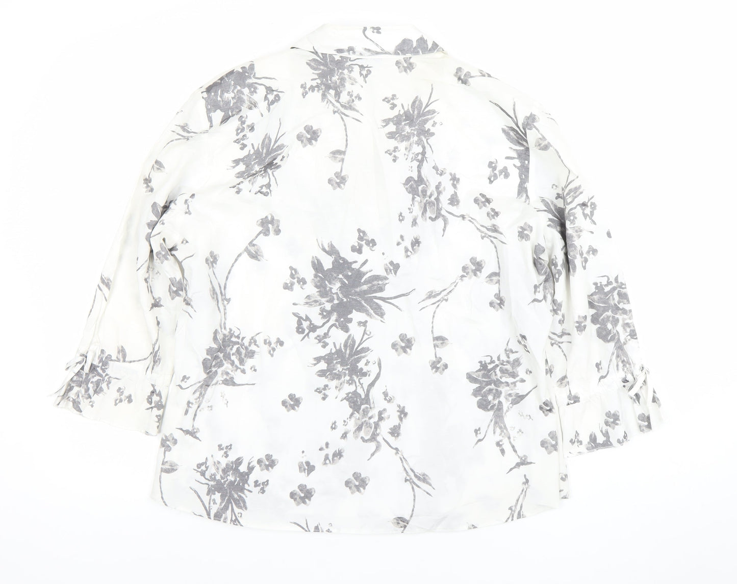Gerry Weber Women's White Floral Ruffle 3/4 Sleeve Wrap Blouse Size 14