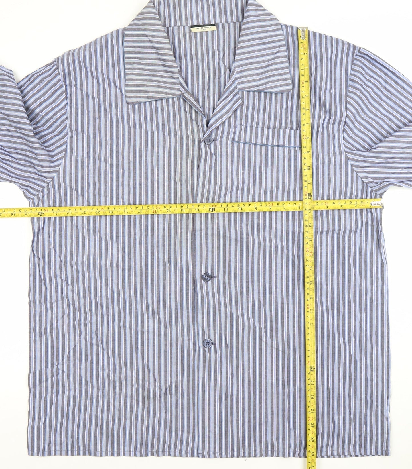 Dunnes Stores Men's Blue Striped Cotton Long Sleeve Pyjama Top XL