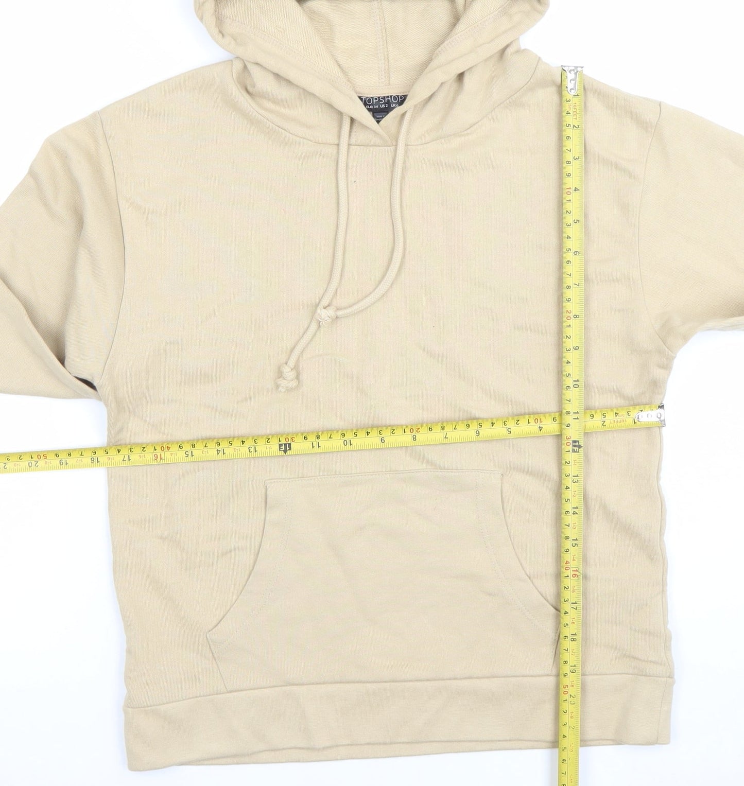 Topshop Women Beige Pullover Hoodie UK 6 Cotton Blend Casual