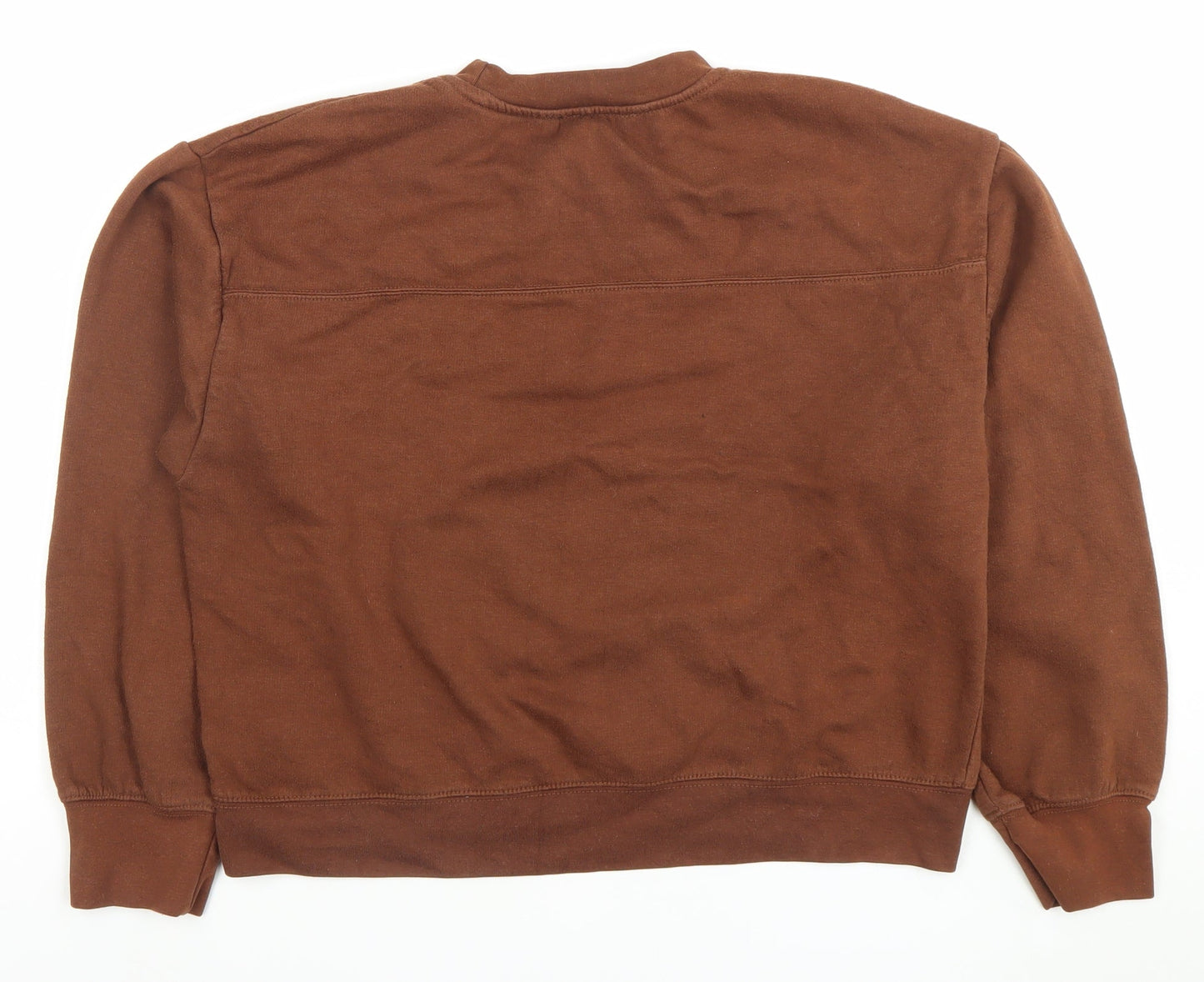 Zara Women Brown Pullover Sweatshirt Size L Crew Neck Cotton Blend