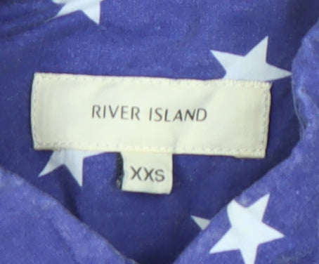 River Island Men's Blue Star Print Short Sleeve Slim Fit Button-Up Shirt XS
