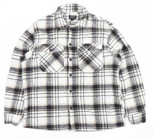 boohooMAN Men's Multicoloured Plaid Flannel Shacket L