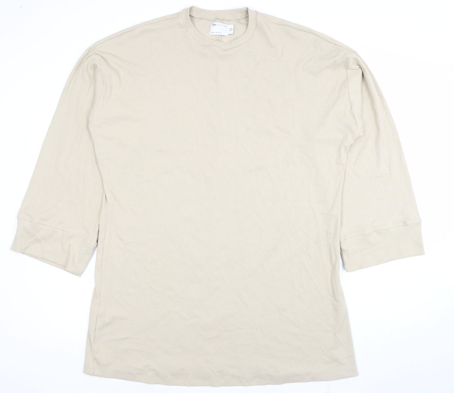 ASOS Women Beige 3/4 Sleeve Cotton Stretch T-Shirt Dress Size 14