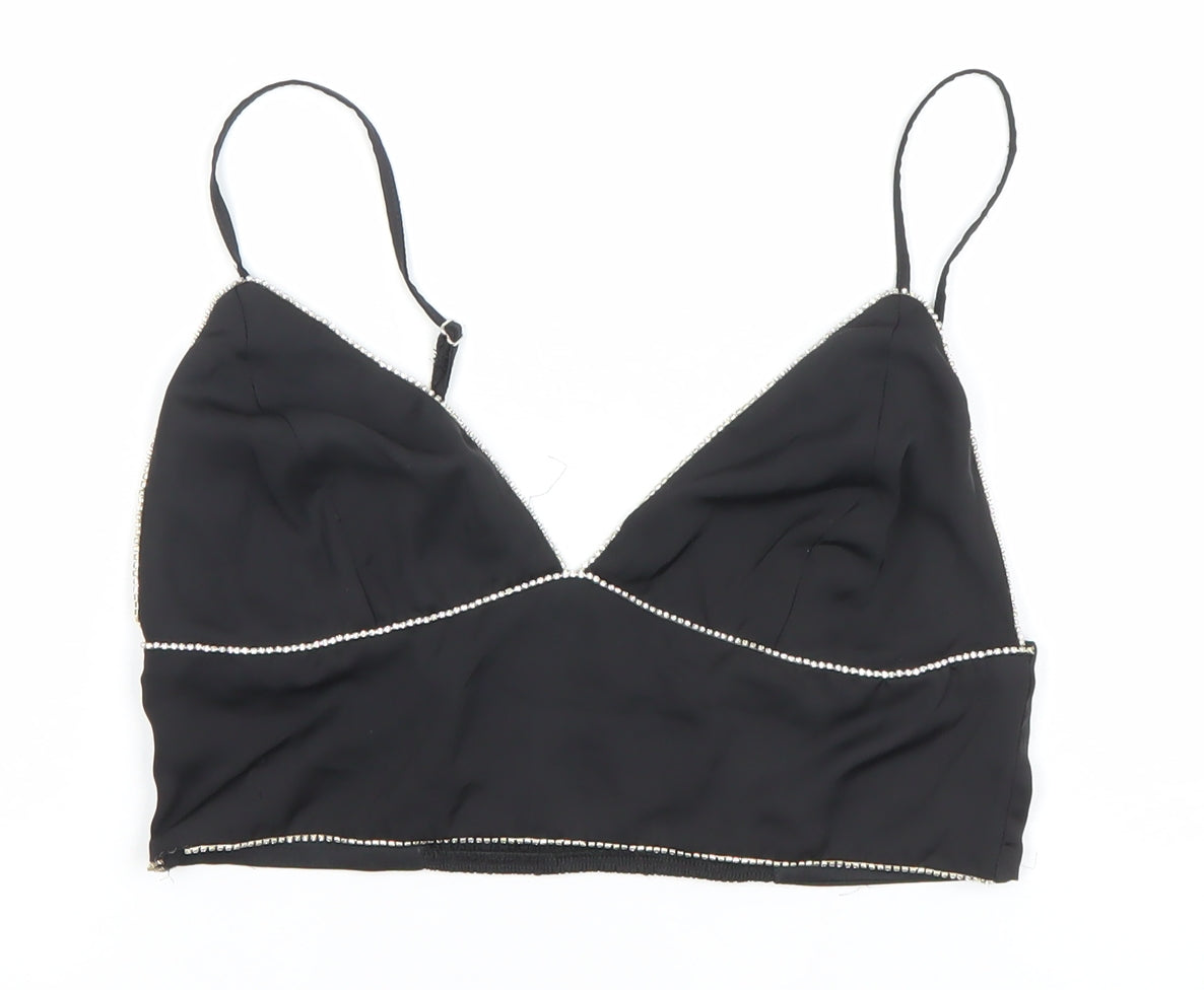 Pull&Bear Women’s Black V-Neck Beaded Camisole Top Size 10