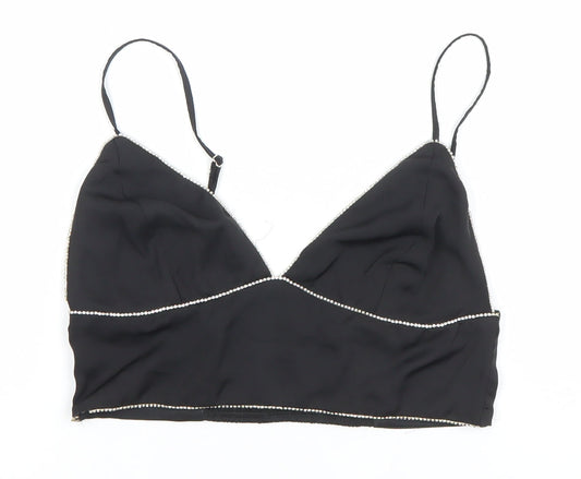 Pull&Bear Women’s Black V-Neck Beaded Camisole Top Size 10