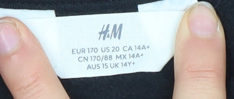 H&M Girls Black Cotton Blend Crew Neck Pullover Sweatshirt 14 Years