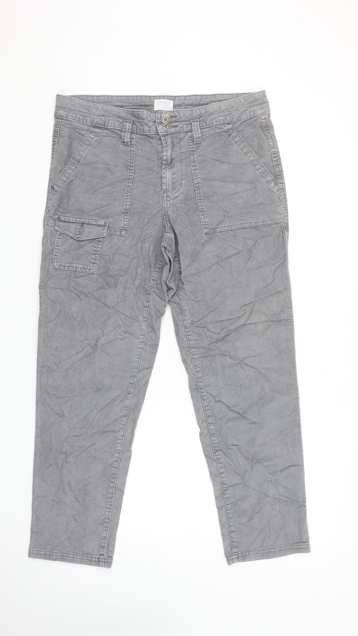 Time and Tru Women’s Grey Cargo Trousers Size 10 Cotton Blend