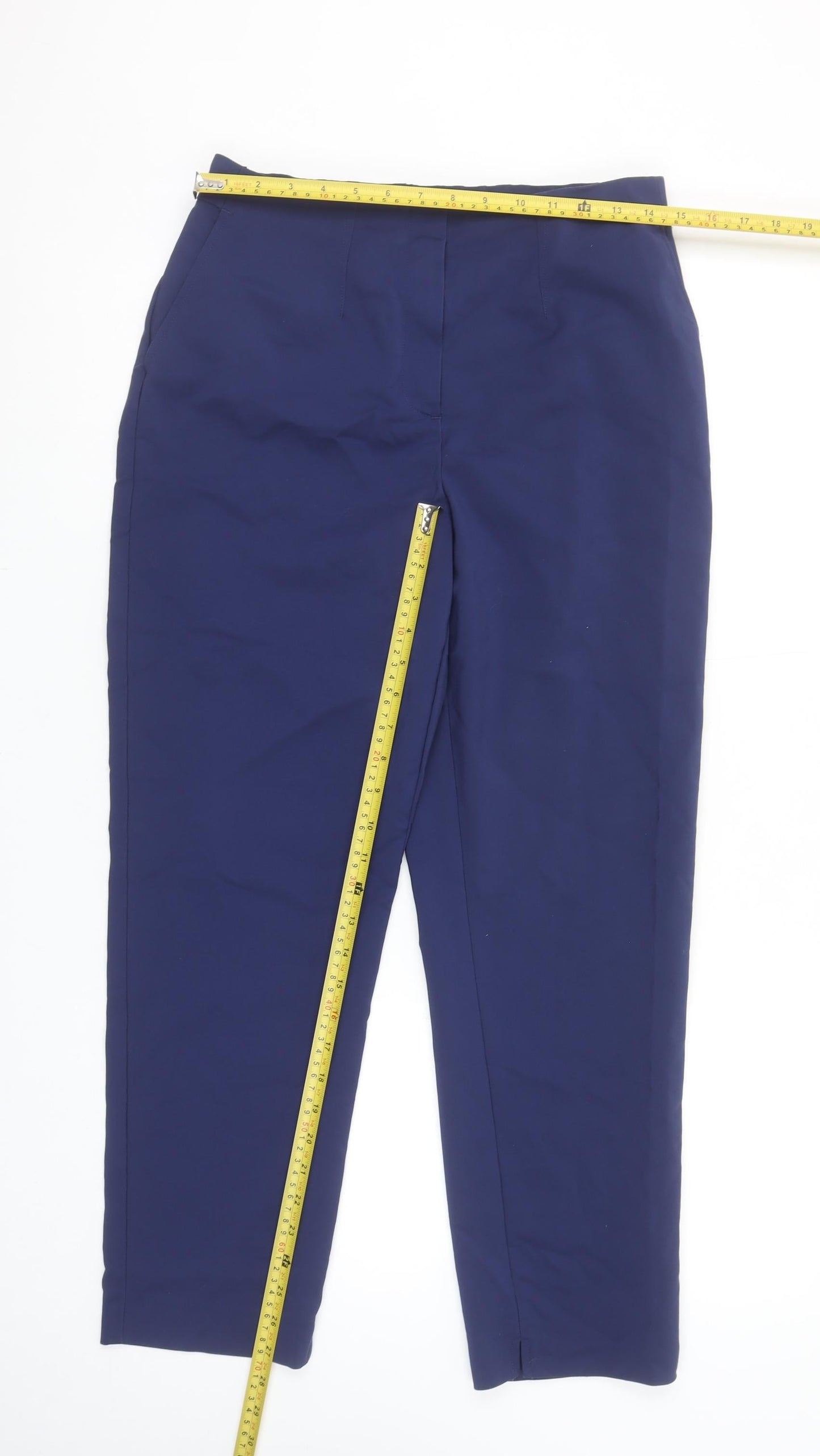 Dunnes Women Blue Size 12 Straight Leg Cotton Blend Trousers