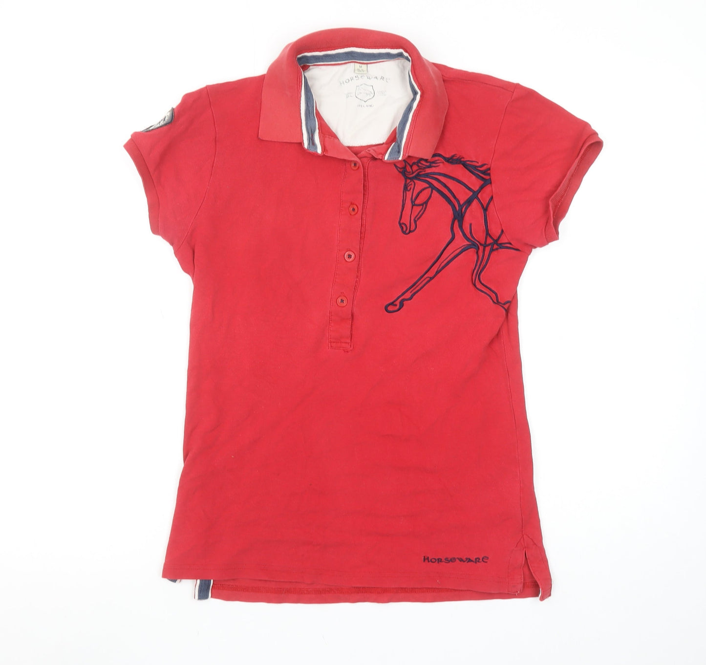 Horseware Women's Red Cotton Polo Shirt UK 12 Equestrian Style
