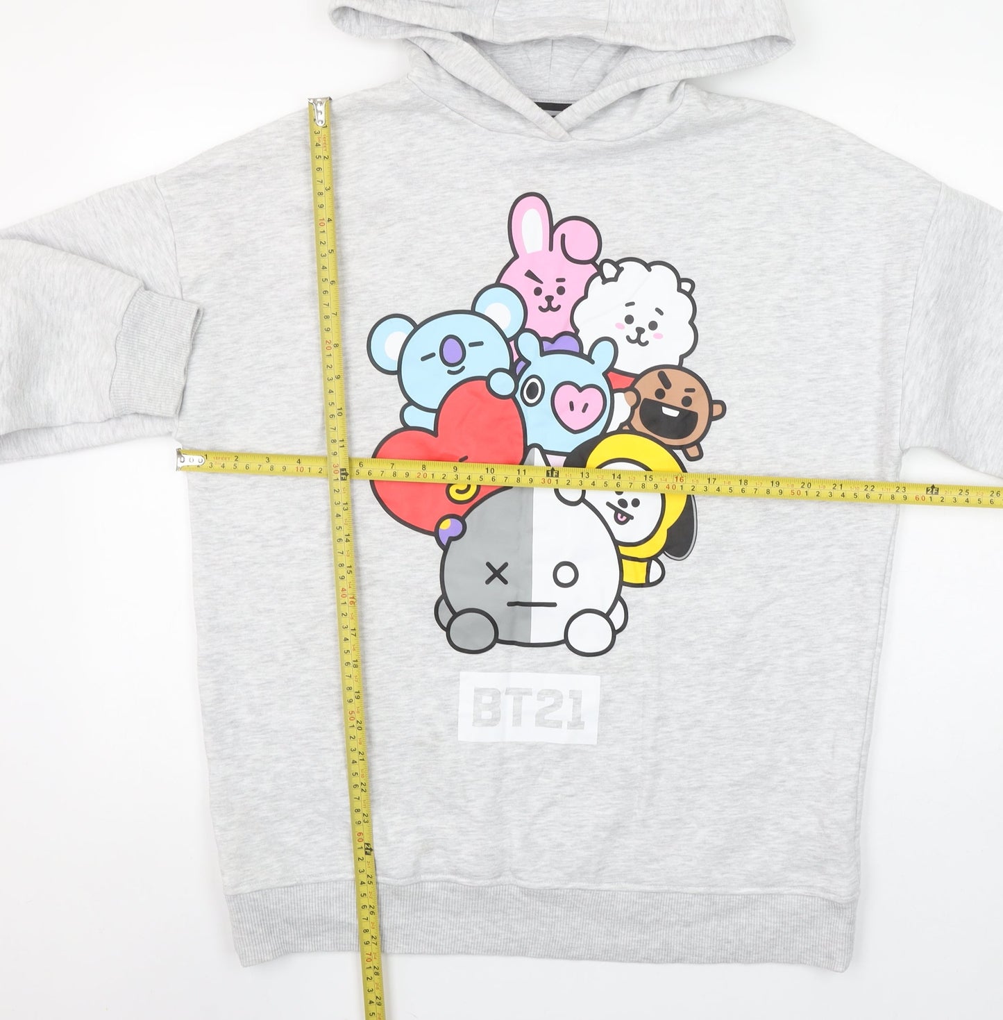 BT21 Women's Grey Hoodie Small Pullover Cartoon Character Sweatshirt