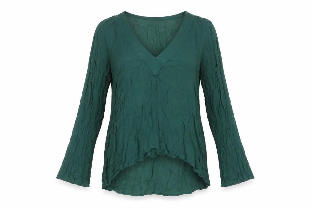 Zara Women Green Long Sleeve V-Neck Tunic Blouse Size L