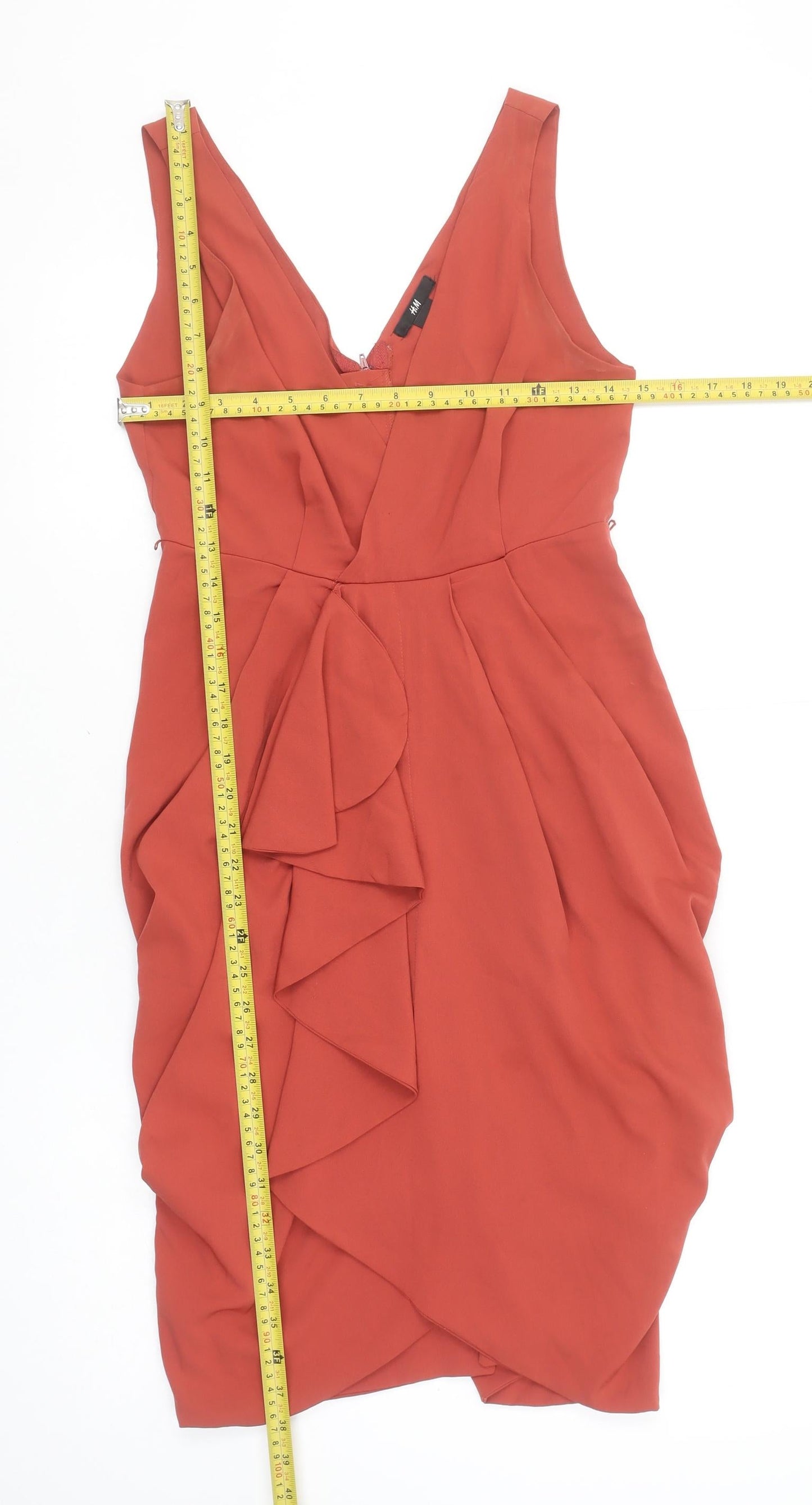 H&M Women’s Red Ruffle Bodycon Dress Size 8 Sleeveless Polyester