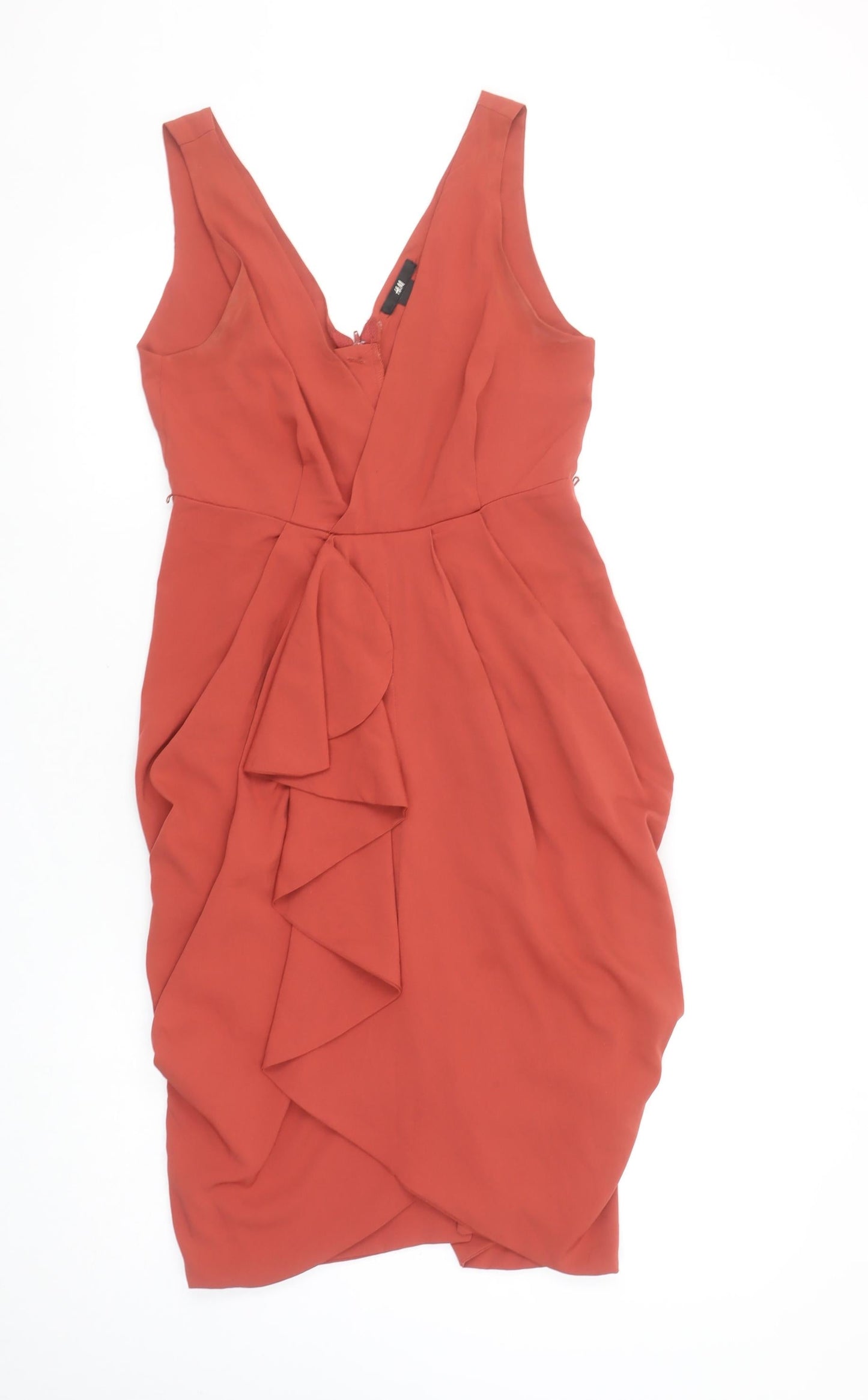 H&M Women’s Red Ruffle Bodycon Dress Size 8 Sleeveless Polyester