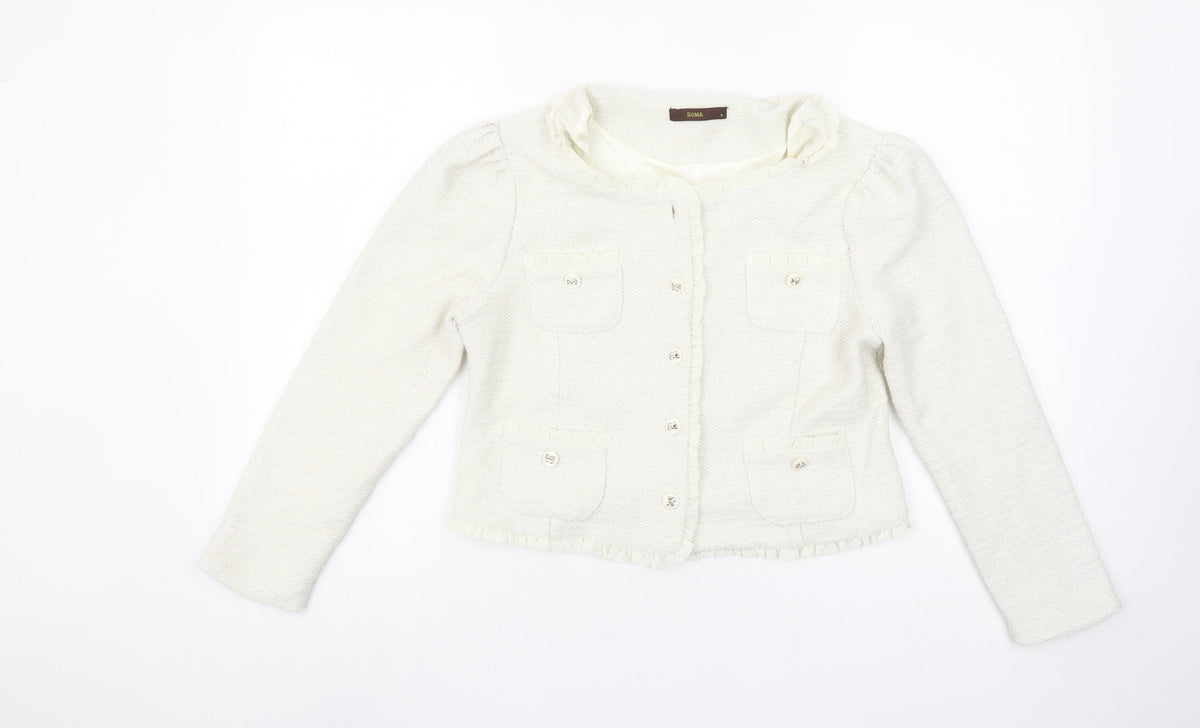 Soma London Women's Ivory Bouclé Tuxedo Blazer Jacket Size S