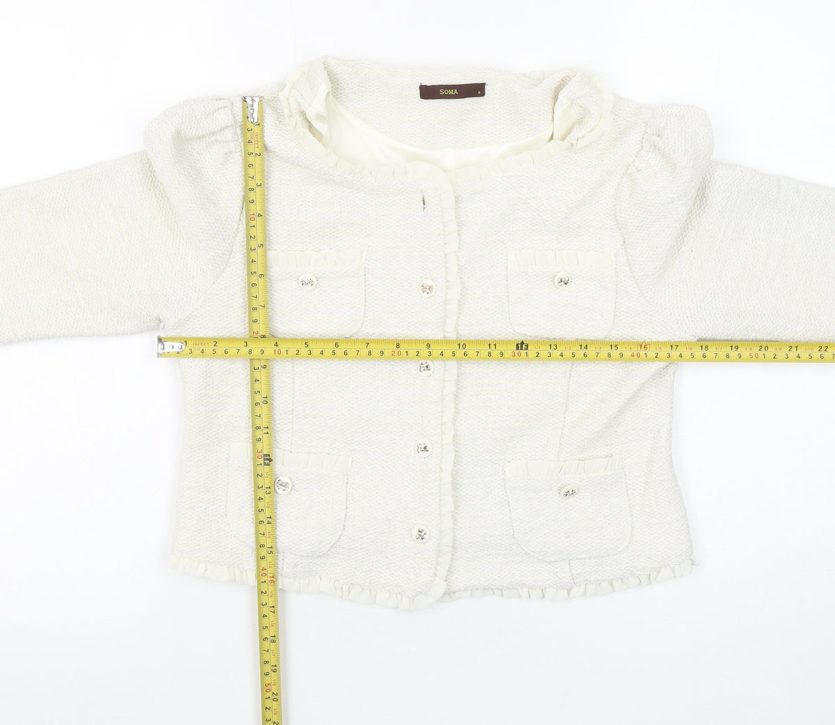 Soma London Women's Ivory Bouclé Tuxedo Blazer Jacket Size S