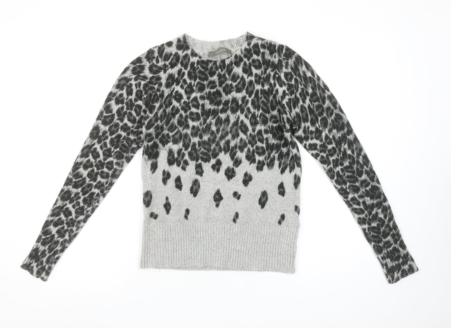 Oasis Women’s Grey Leopard Print Pullover Jumper XS