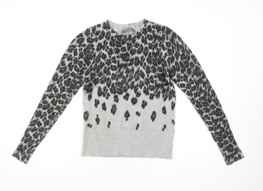 Oasis Women’s Grey Leopard Print Pullover Jumper XS