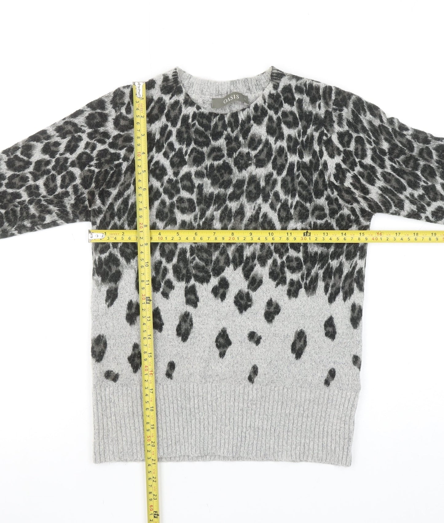 Oasis Women’s Grey Leopard Print Pullover Jumper XS