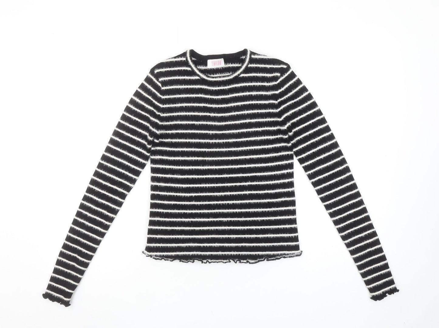 Savida Women’s Black White Striped Long Sleeve Knit Top Size 10