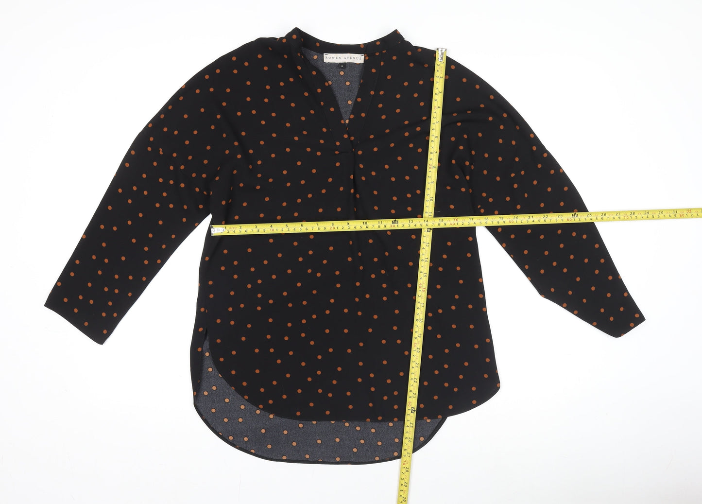 Rowen Avenue Women's Black Polka Dot Long Sleeve Blouse Size 8