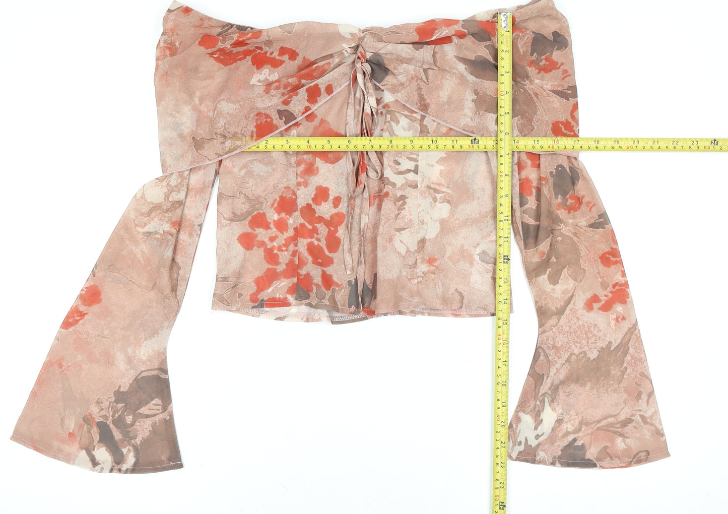 PrettyLittleThing Women's Beige Floral Off Shoulder Cropped Blouse UK 10