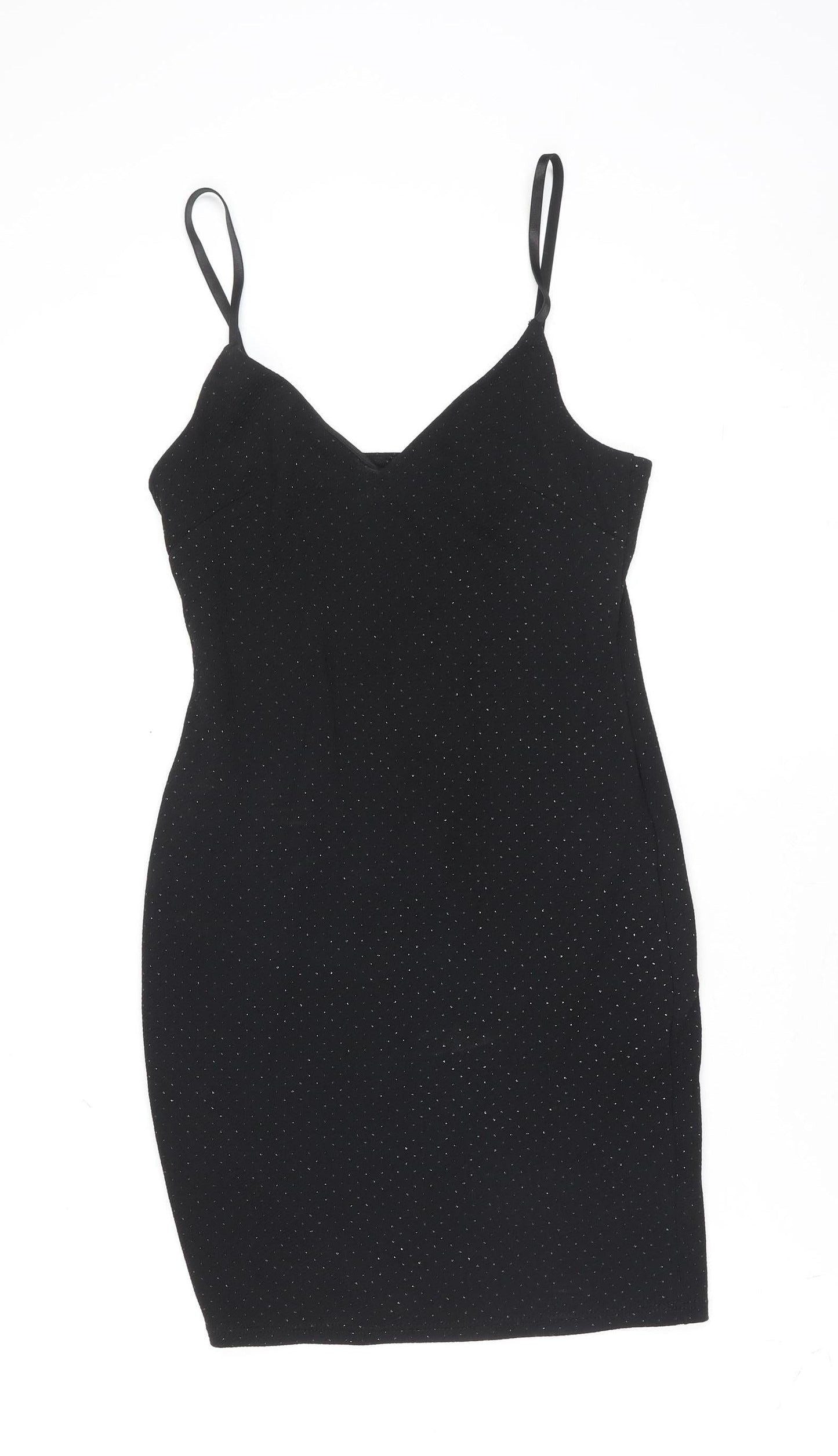 Topshop Women’s Black Glitter Slip Dress Size 8 Party Mini