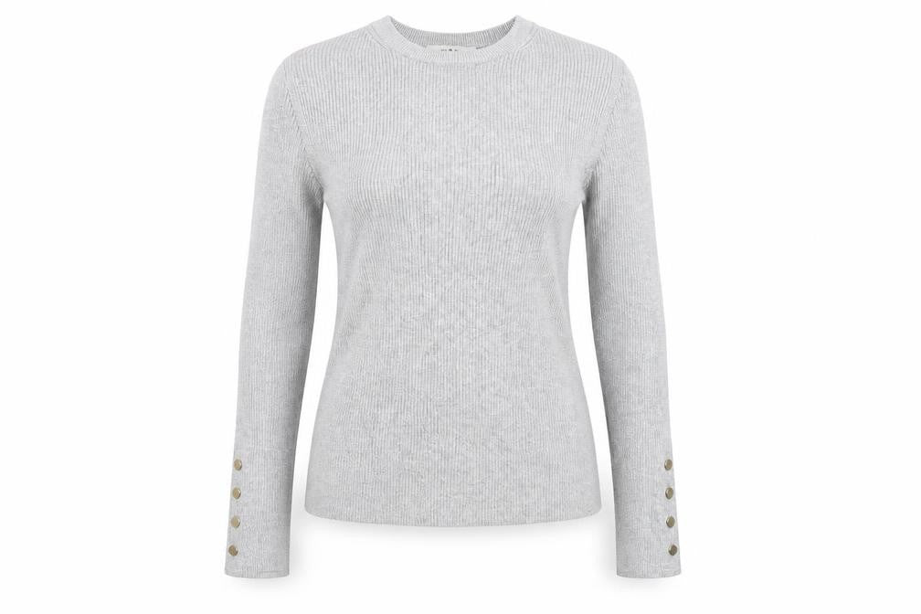 Marks & Spencer Women’s Silver Knit Long Sleeve Button Cuff Top Size 10