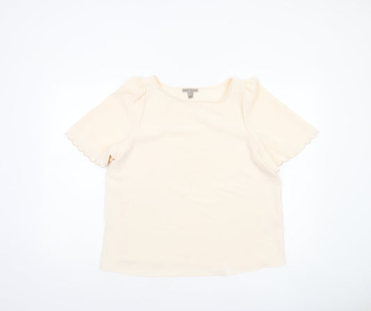 River Island Women's Beige Short Sleeve Scallop Edge Blouse Size 10