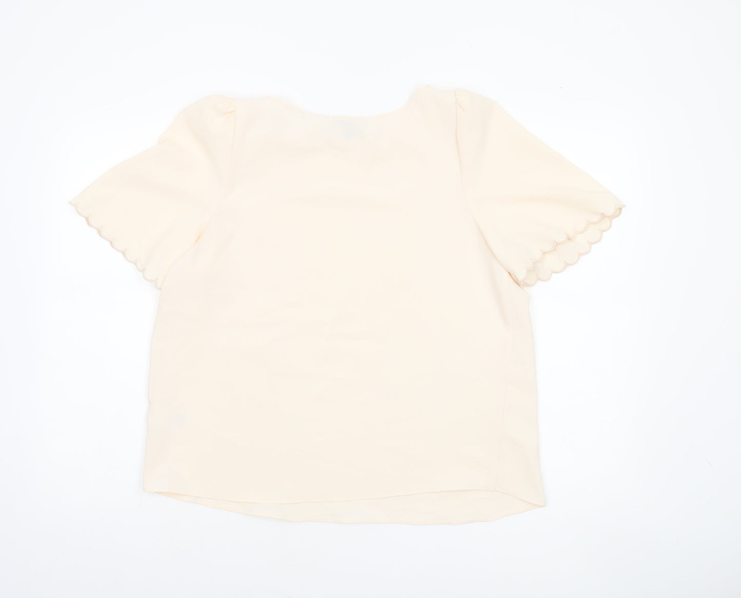 River Island Women's Beige Short Sleeve Scallop Edge Blouse Size 10