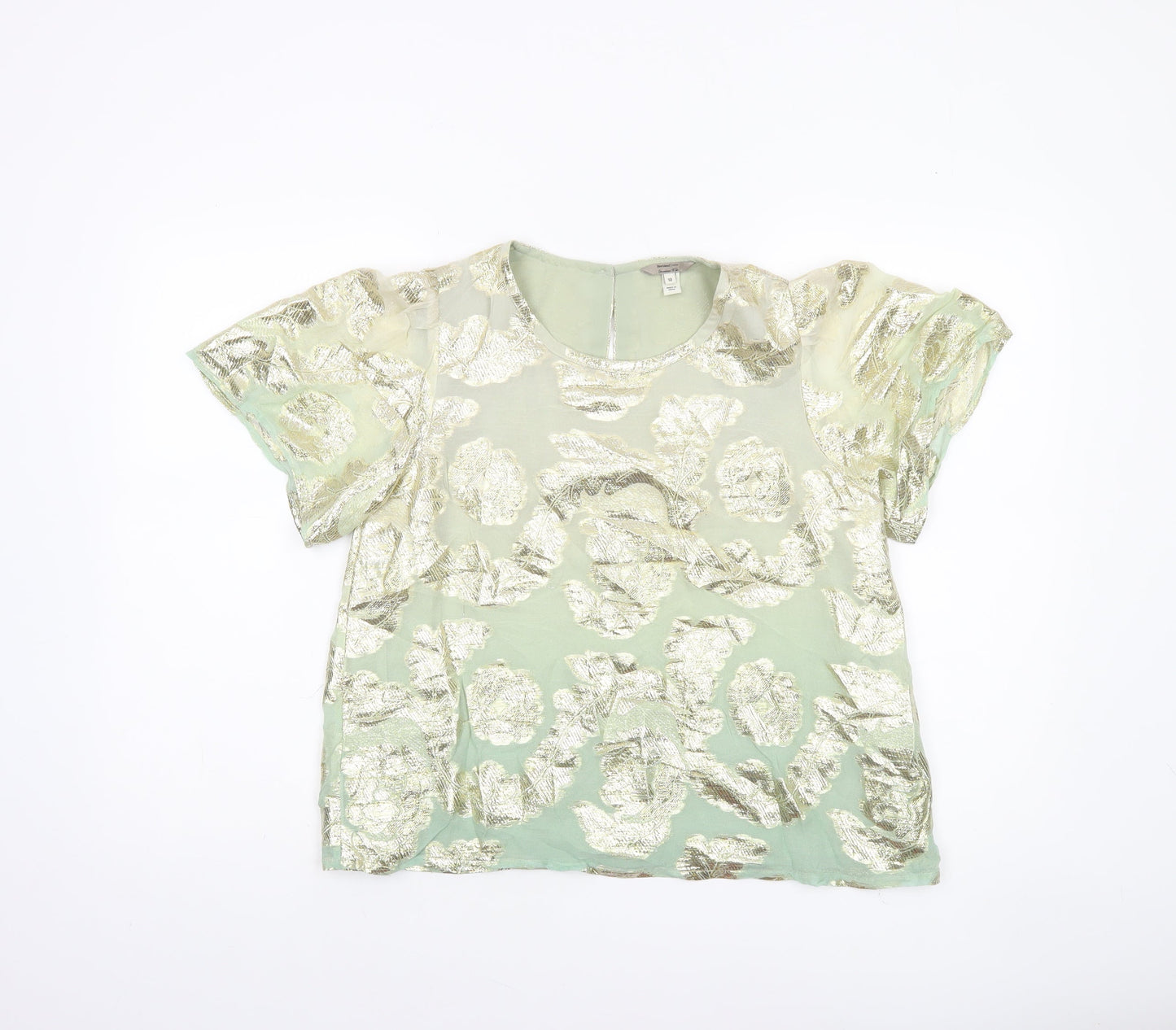 River Island Women’s Green Floral Metallic Tunic Blouse Size 10