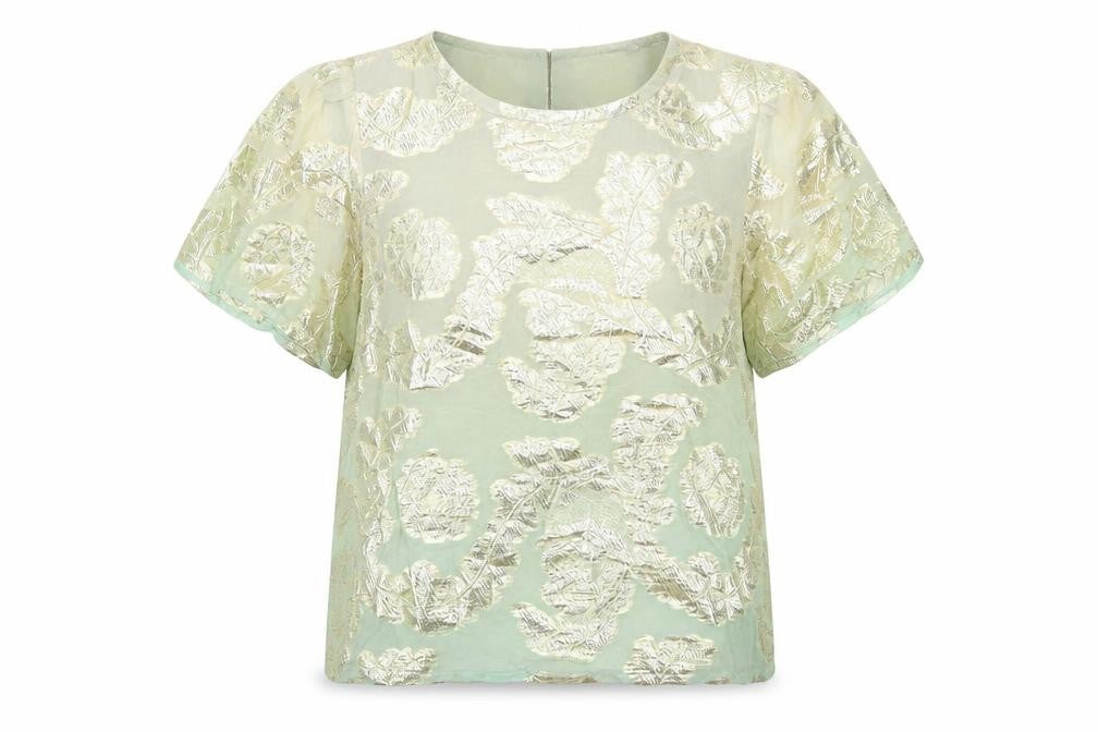 River Island Women’s Green Floral Metallic Tunic Blouse Size 10