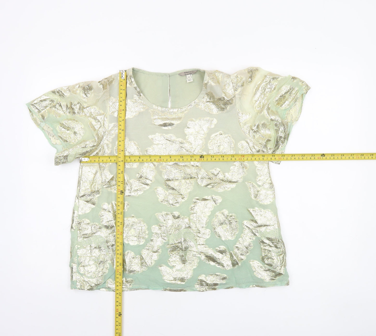 River Island Women’s Green Floral Metallic Tunic Blouse Size 10