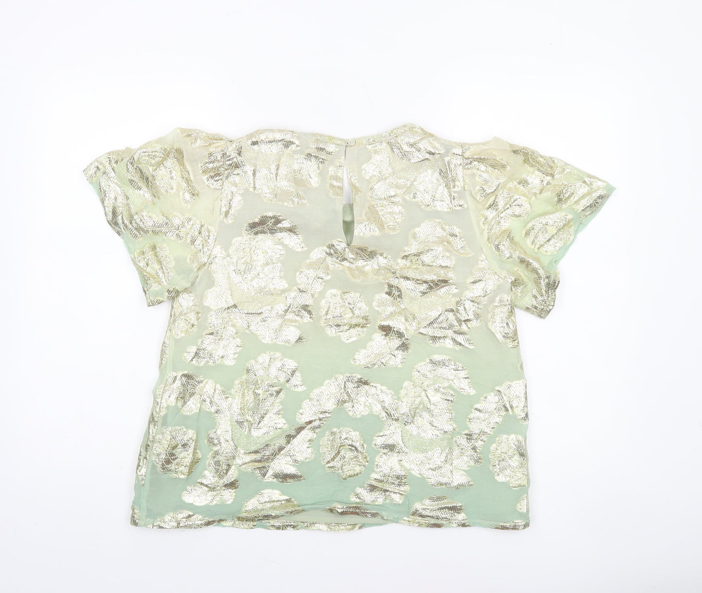 River Island Women’s Green Floral Metallic Tunic Blouse Size 10