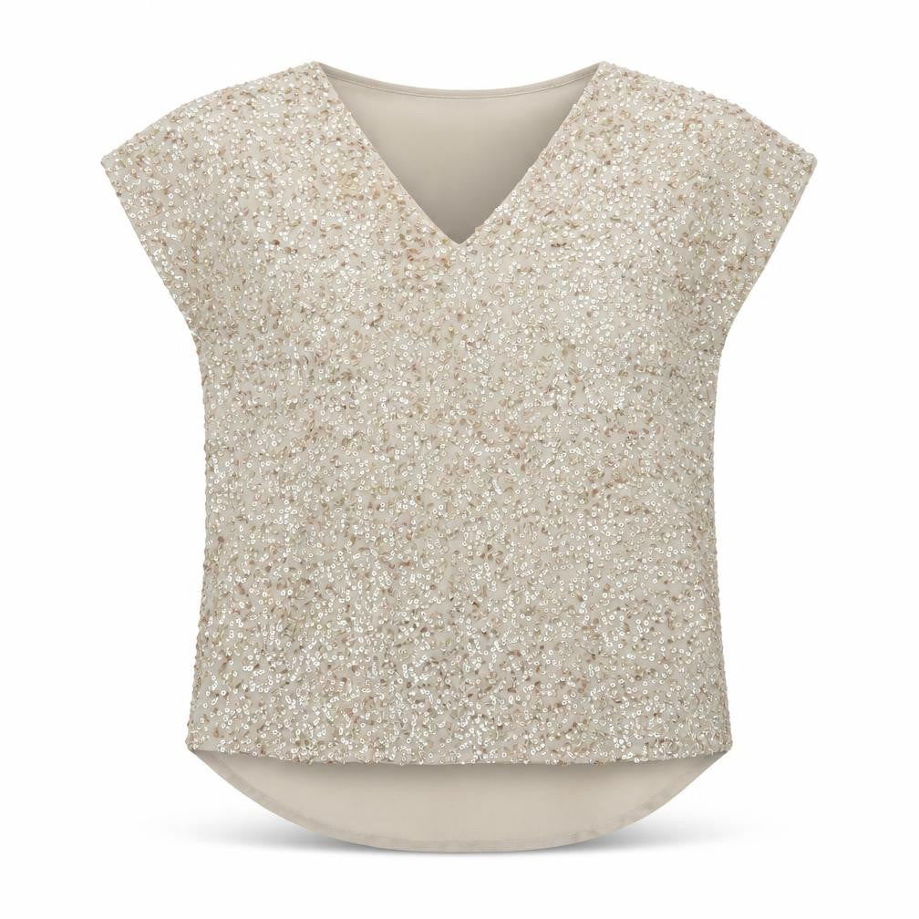 River Island Womens Beige Sequin V-Neck Tunic Blouse Size 8