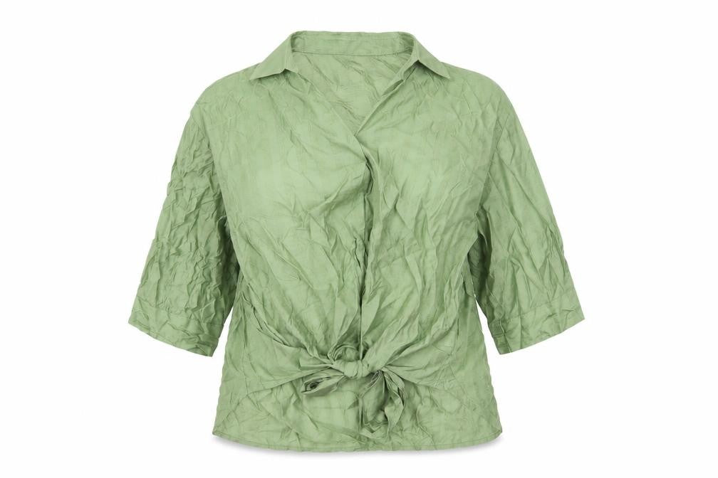 F&F Women's Green Wrap Tie Blouse UK 10 3/4 Sleeve Collared Top
