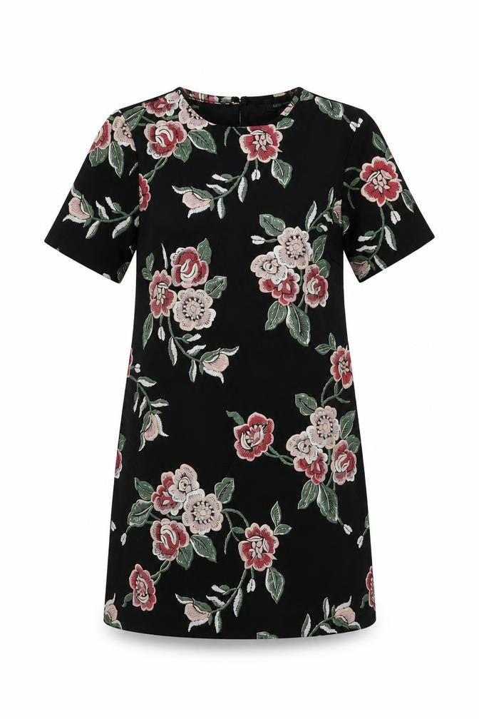 New Look Women's Black Floral Embroidered Shift Dress Size 10