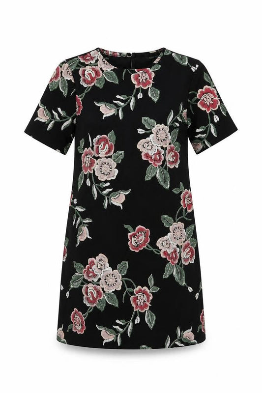 New Look Women's Black Floral Embroidered Shift Dress Size 10