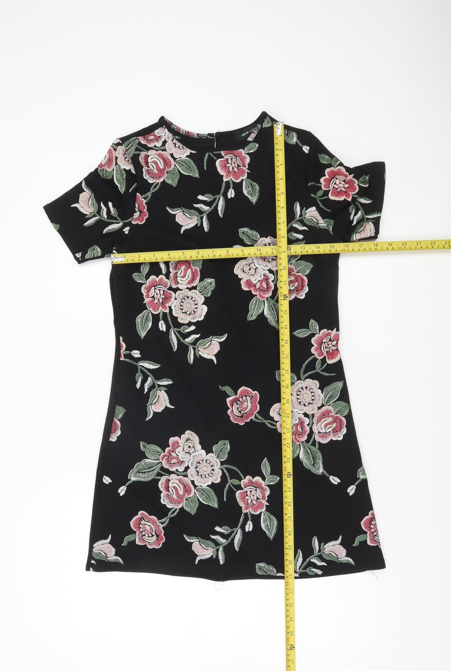 New Look Women's Black Floral Embroidered Shift Dress Size 10