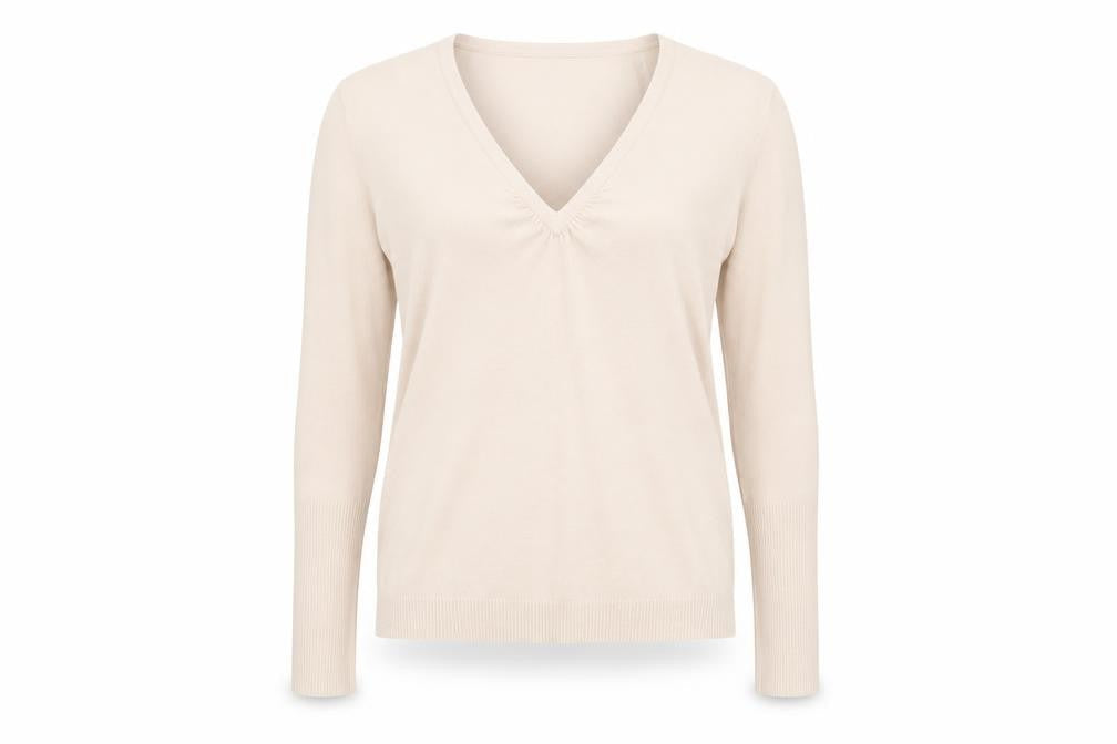 River Island Womens Beige V-Neck Pullover Jumper Size 14