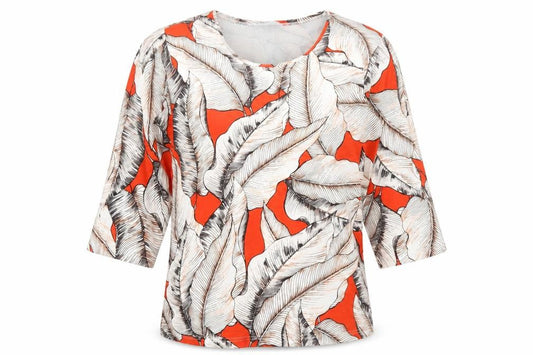 Tea Lane Womens Orange Leaf Print 3/4 Sleeve Tunic Blouse Size 10