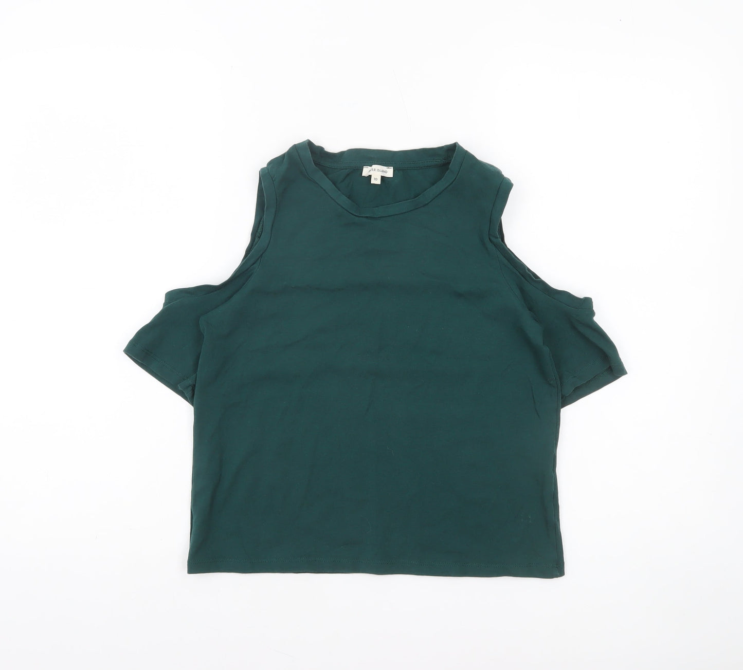 River Island Women’s Green Cold Shoulder Cotton T-Shirt Size 10