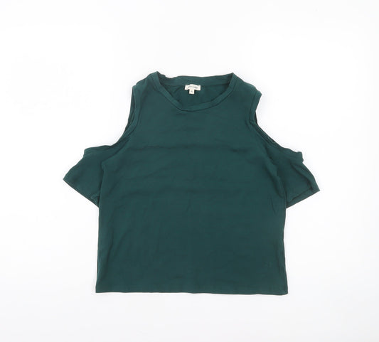 River Island Women’s Green Cold Shoulder Cotton T-Shirt Size 10