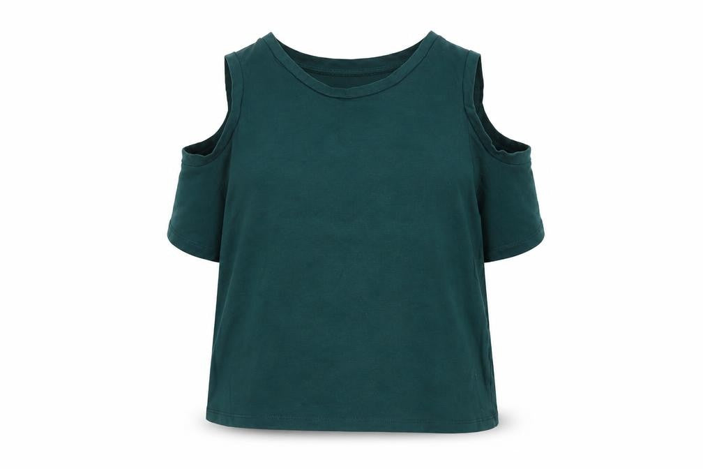 River Island Women’s Green Cold Shoulder Cotton T-Shirt Size 10