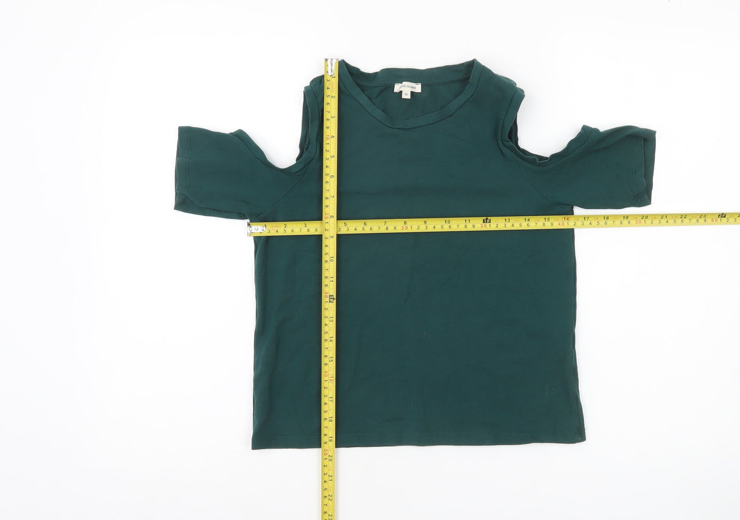 River Island Women’s Green Cold Shoulder Cotton T-Shirt Size 10
