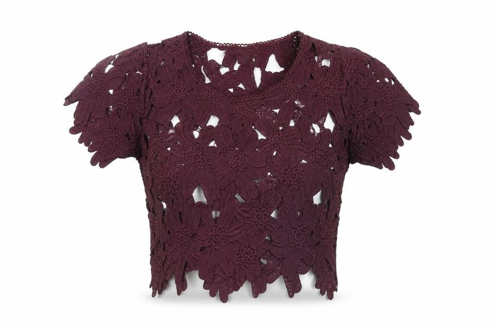 Atmosphere Womens Purple Floral Lace Cropped Blouse Size S