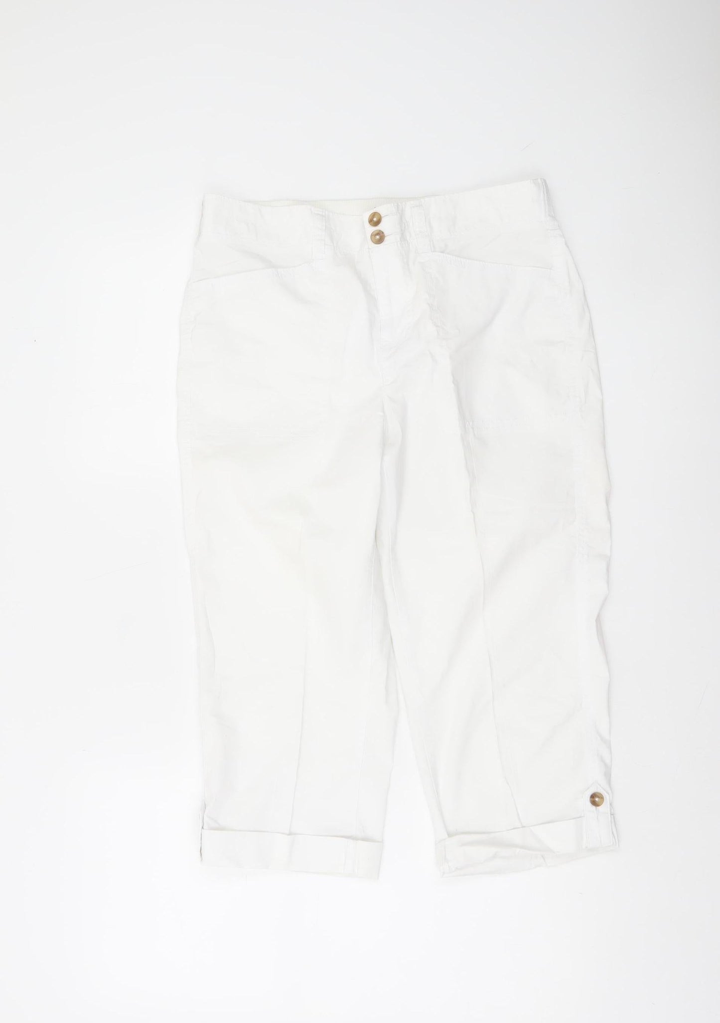 Dunnes Stores Womens White Cotton Capri Trousers Size 10