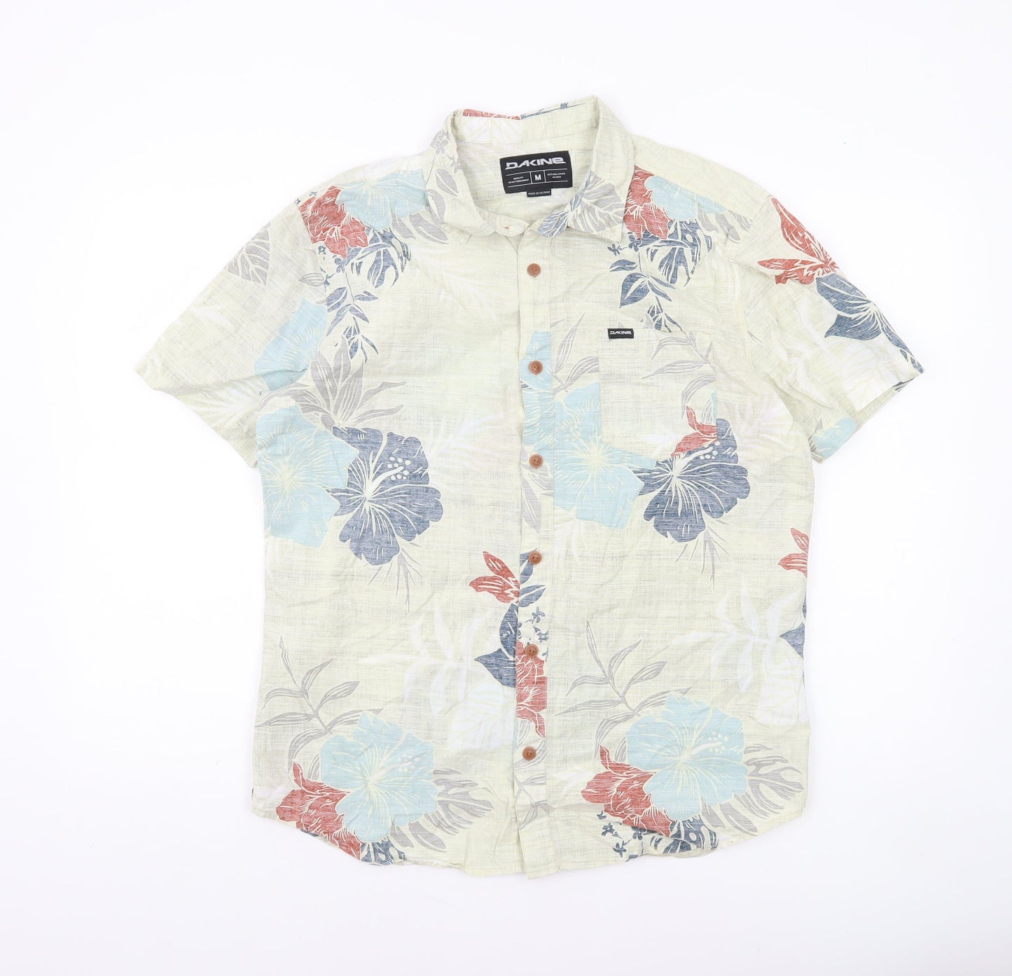 Dakine Men Beige Blue Floral Hawaiian Short Sleeve Button-Up Shirt M